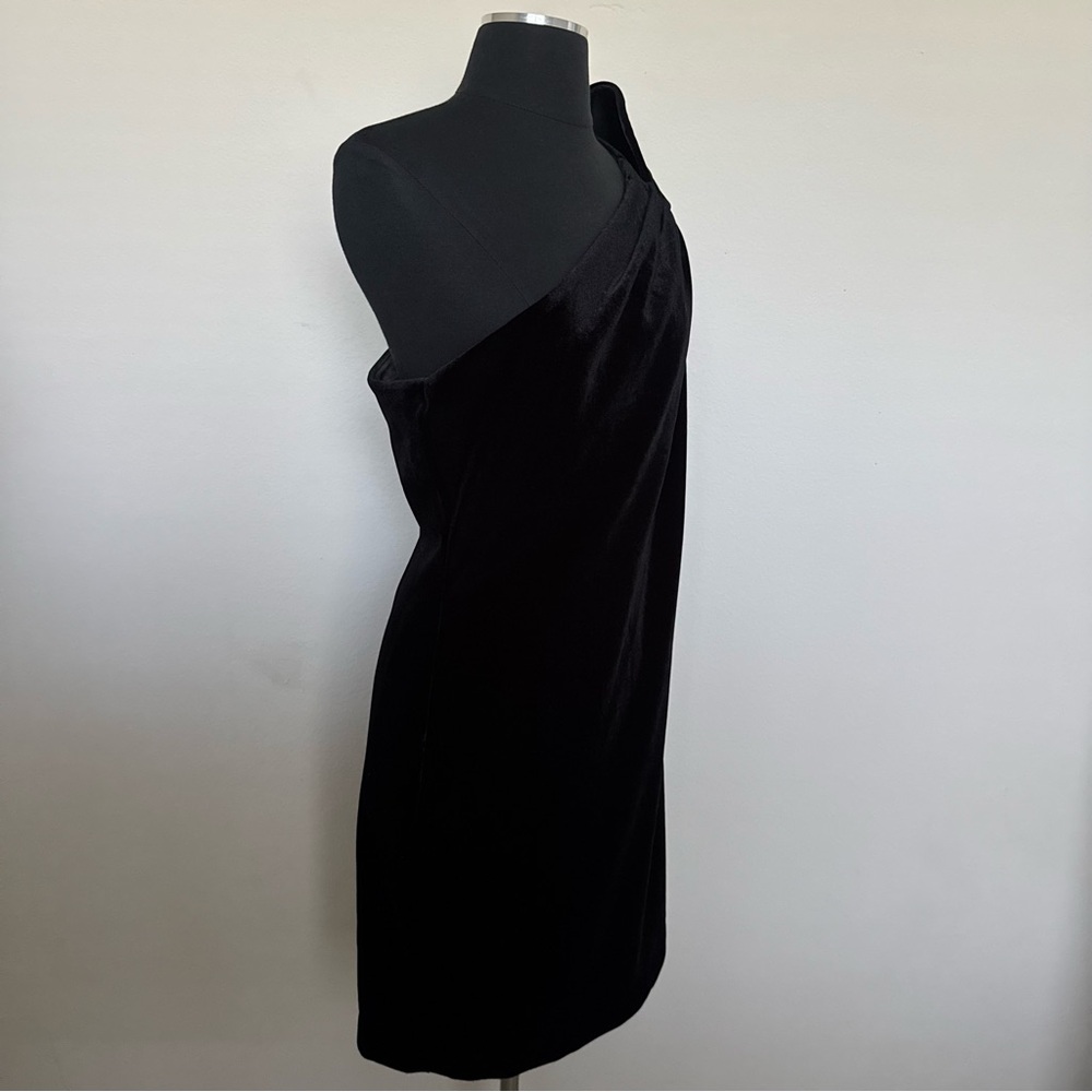 Ted Baker Black Velvet One Shoulder Bow Cocktail Mini Dress Size 4 - Picture 6 of 12